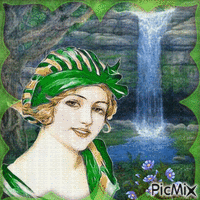 Femme vintage - Tons verts et bleus. - GIF animé gratuit