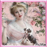 Femme vintage avec son animal de compagnie - GIF animé gratuit