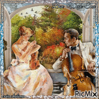couple avec violon et violoncelle vintage GIF animado