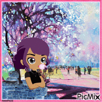 Mädchen mit Kaugummi im Park animovaný GIF