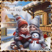 Wishing you a Great Day. Boy, girl, winter - GIF animé gratuit