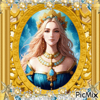 Woman in blue and gold - Free animated GIF