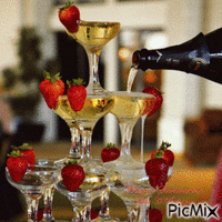 Champanhe e morangos animovaný GIF