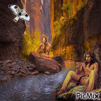 Flute player on the River Animiertes GIF