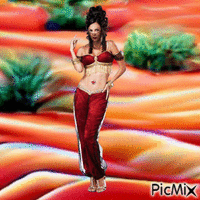 Red genie in red desert - GIF animé gratuit