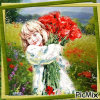 bambina con mazzo di fiori