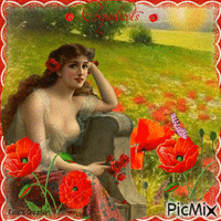 Concours : Femme et coquelicots - Vintage - Free animated GIF