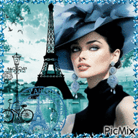 blue background,paris, vintage, woman - Бесплатни анимирани ГИФ