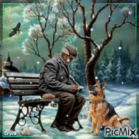 Le vieil homme et son chien ( complicité ) - GIF animé gratuit