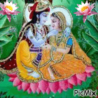 Radha Krishna et fleur de lotus - Gratis animeret GIF
