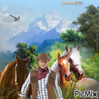 Cowboy et chevaux par BBM animowany gif