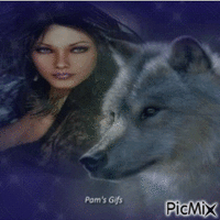Lady in Black with Wolf - Free animated GIF