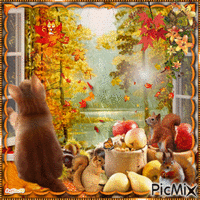 L'automne derrière la fenêtre animasyonlu GIF