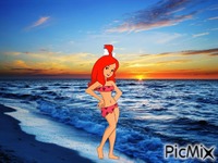 Pebbles Flintstone at the beach (my 2,430th PicMix) Animated GIF