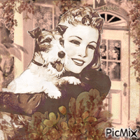 Vintage woman and her dog Animated GIF