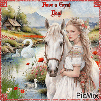 Have a Great Day.  Summer, horse, girl - Gratis animerad GIF