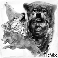 Native American with Wolves
