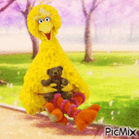 Big Bird and Radar in the park анимирани ГИФ