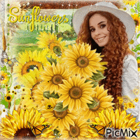 Woman with sunflowers animovaný GIF