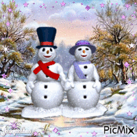 Monsieur et madame bonhommes de neige - GIF animé gratuit