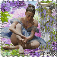 Ballerine avec des fleurs lilas et bleues - Free animated GIF