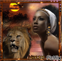 femme et lion - 無料のアニメーション GIF