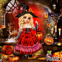 Happy Halloween Cute Witch - GIF animado grátis