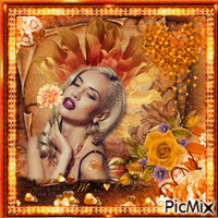 mujer  con su flor orange κινούμενο GIF