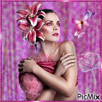 Girl with flowers - Ingyenes animált GIF