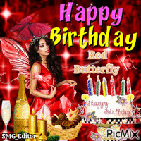 HBD Red butterfly animowany gif