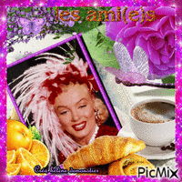 HD petit déjeuner Marilyn  sur fond violet - GIF animé gratuit