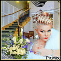 beautiful woman bouquet of flowers - GIF animé gratuit
