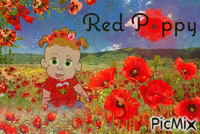 Baby Girl and Poppies - GIF animé gratuit