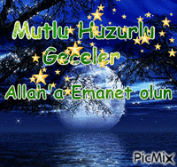Mutlu Huzurlu Geceler Allah'a Emanet olun - Δωρεάν κινούμενο GIF