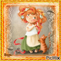 little girland her cat animasyonlu GIF
