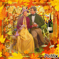 Autumn Vintage Couple with Champagne