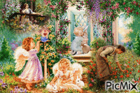 vintage angels in the garden animowany gif