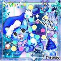 Christmas cat in blue