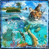 Girl with Tiger at the beach ⛱ GIF animé