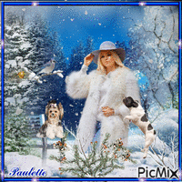 la dame et ses chiens en hiver - GIF animé gratuit