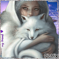 My Friend. Girl, fox animovaný GIF