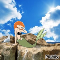 Kim Possible mermaid and seagull - Free animated GIF