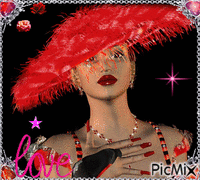 femme au chapeau rouge - 免费动画 GIF