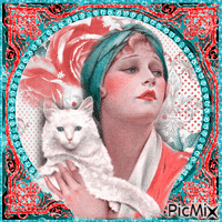 vintage woman with cat