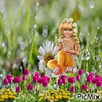 girl, daisies, tulips - GIF animé gratuit