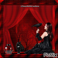 Gothic Red Moon And Woman GIF animado