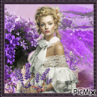 Vintage woman in a lavender field - Free animated GIF