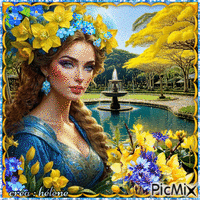 Elise _  printemps en jaune et bleu geanimeerde GIF