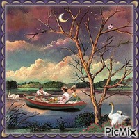 Abends am See mit einem Boot - δωρεάν png