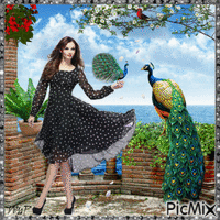 Girl and peacock - Δωρεάν κινούμενο GIF
